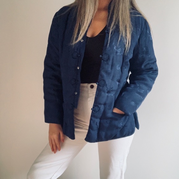 Vintage Jackets & Blazers - Vintage 60s Chinese Indigo Satin Quilted Jacket